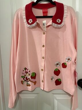 NEW 3XL Strawberry Shortcake Pink Cardigan with Red Collar NWT!